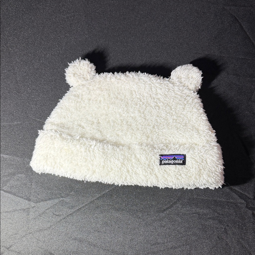 Patagonia Cream Fuzzy Beanie with Ear Accents